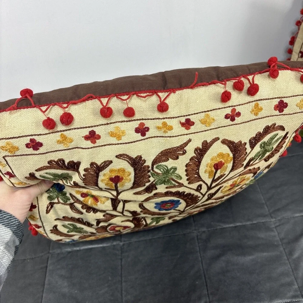 Pier 1 Embroidered Boho Pillows 2 Throw & 1 Lumbar Floral Stripe Earthy Neutrals